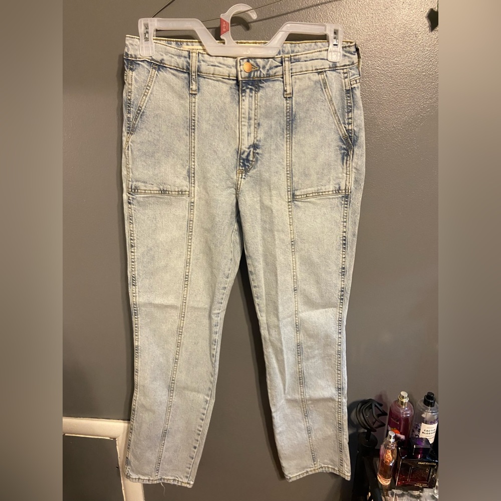 high rise slim straight jeans size 8 color light blue